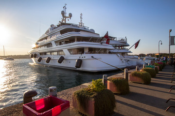 Luxury, rich Yachts moored in a harbor of Porto Cervo
