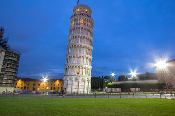 Pisa Leaning Tower at night, Italy