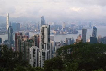 Hong Kong. The view from Victoria peak. Modern industrial city. The centre of Asia.