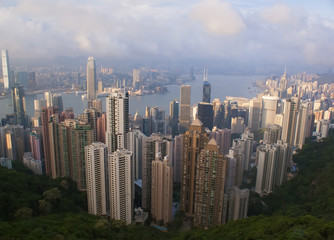 Fototapeta na wymiar Hong Kong. The view from Victoria peak. Modern industrial city. The centre of Asia.