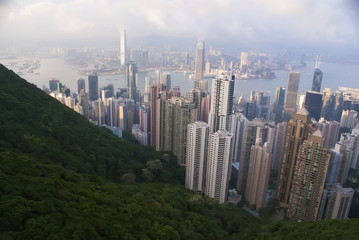 Obraz premium Hong Kong. The view from Victoria peak. Modern industrial city. The centre of Asia.