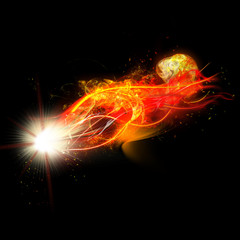 Fire Spark and Flames with Realistic Bright Flash and Glowing Flow of Sparkles - High-Resolution Elements Isolated on Black Background Easy to Apply to Your Design
