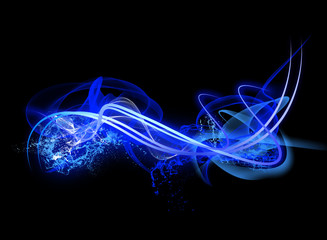 Neon Light Shape with Splash of Realistic Glowing Particles and Waves of Bright Lines - High-Resolution Elements Isolated on Black Background Easy to Apply to Your Design