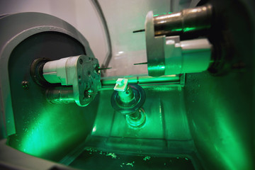 View inside dental equipment with high precision ceramics with green backlighting