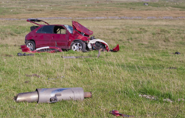 Car wreck in found in a field over 60 meters from the road