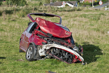 Car wreck in found in a field over 60 meters from the road