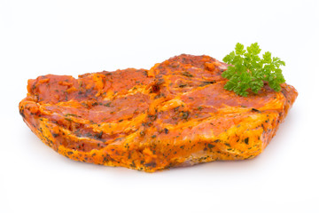 Pork chop, marinated. Isolated on the white background.