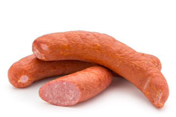 Smoked sausage on a white background.