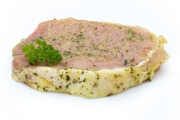 Pork chop, marinated. Isolated on the white background.