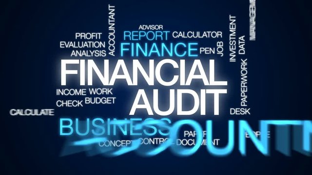 Financial audit animated word cloud, text design animation.