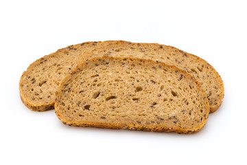 Rye bread slice isolated on white background.