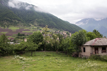 Mesti village in Caucasus mountains of Georgia