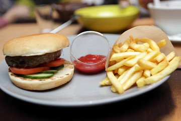 Burger with french fries