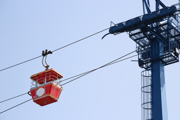 Cable car with blue sky background