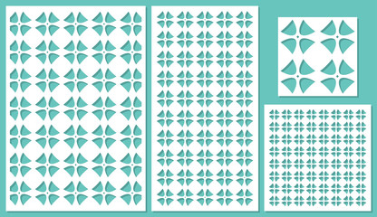 Set of decorative panels laser cutting. Square geometric pattern. The ratio of 2: 3, 1: 2, 1: 1, seamless. Vector illustration.