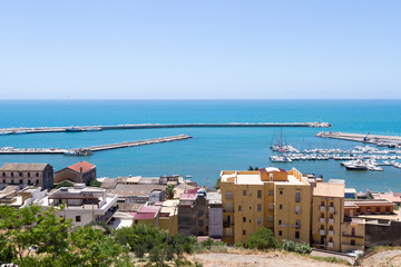 View from top, Port of Sciacca, Sicily, Agrigento - Italy - obrazy, fototapety, plakaty