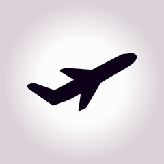 Airplane flight tickets air fly travel takeoff silhouette element. Plane symbol. Travel icon. Flat design. 