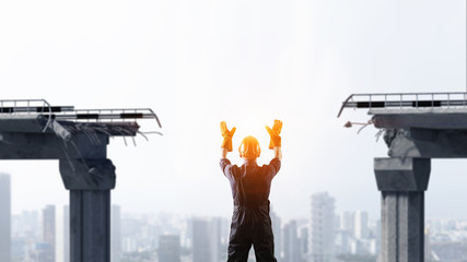 Builder man outdoor. Mixed media