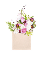 Pink floral bouquet in envelope