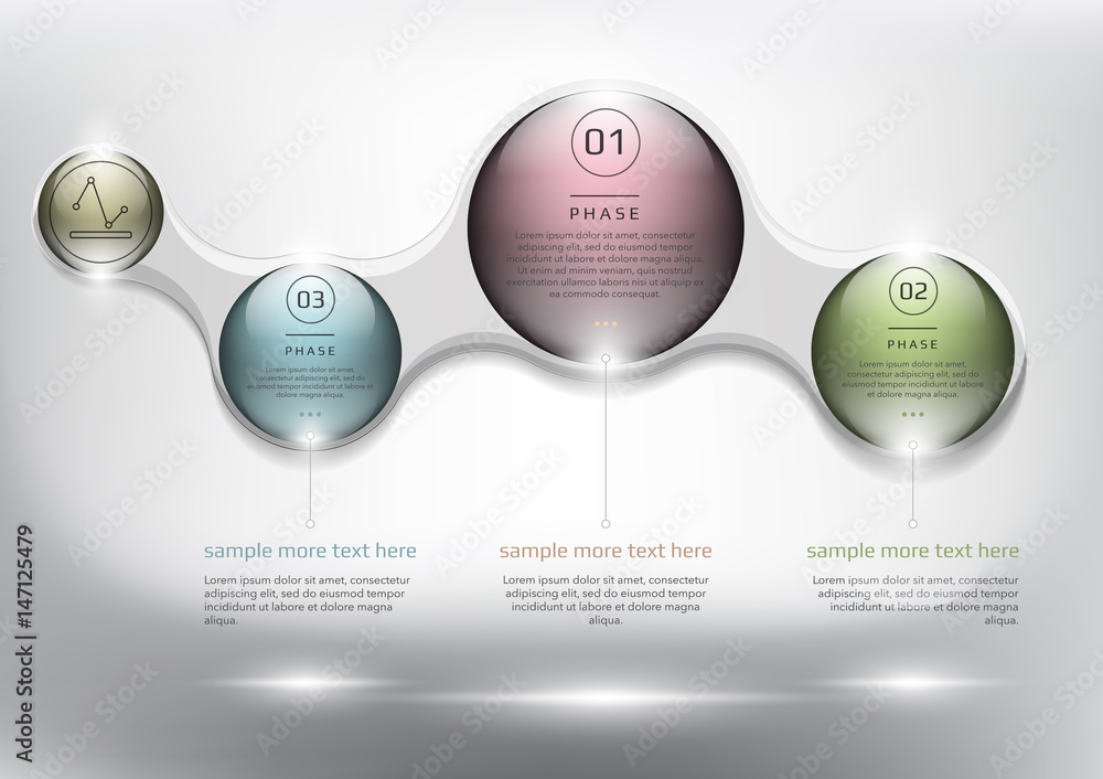 Wall mural abstract info graphic with circle elements. 3 parts concept. can be used for workflow layout, banner