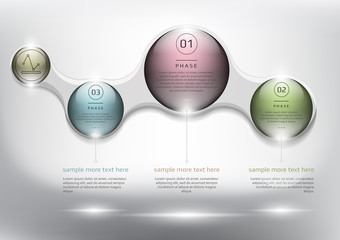 Abstract info graphic with circle elements. 3 parts concept. Can be used for workflow layout, banner, number options, step up options, diagram, web design. Vector illustration. Eps10.