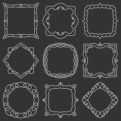 Doodle set hand drawn element for frames, logo, yoga, ethnic design. Set No. 16 of 9 items. Vector illustration.