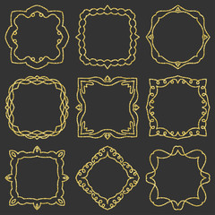 Doodle set hand drawn element for frames, logo, yoga, ethnic design. Gold, glitter, glitter. Set No. 12 of 9 items. Vector illustration.