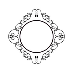 Vintage Calligraphic Frame - Round Decorative Floral Element with Lines, Flourishes, Scrolls and Swirls Isolated in Black Vector - for Page Decor, Borders, Letters, Invitations, Cards, Logo or Menu