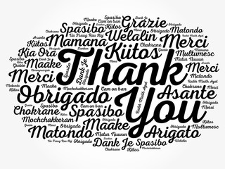 Thank You Word Cloud background, all languages, multilingual for education or thanksgiving day