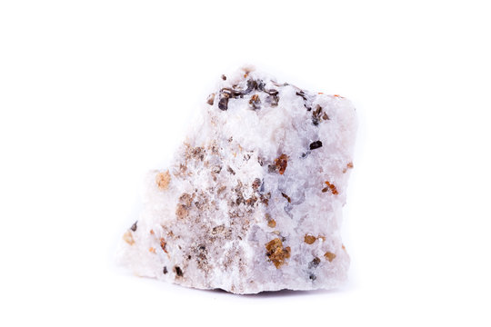 macro mineral calcite stone on a white background