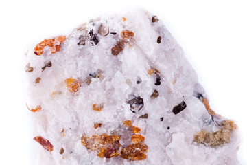 macro mineral calcite stone on a white background