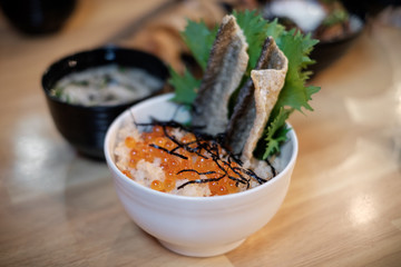 Salmon Eggs, Caviar, Japanese Rice Bowl, Vintage Look