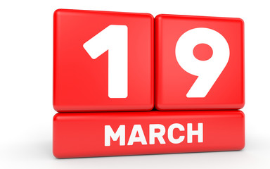 March 19. Calendar on white background.