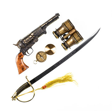 Vintage saber and old pistol