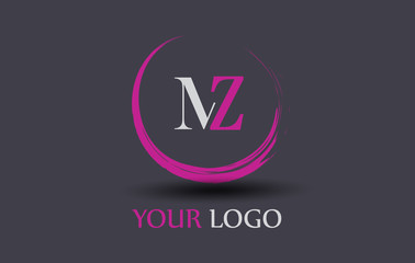 MZ Letter Logo Circular Purple Splash Brush Concept.