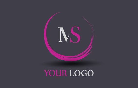 MS Letter Logo Circular Purple Splash Brush Concept.