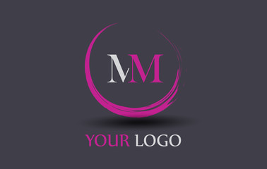 MM Letter Logo Circular Purple Splash Brush Concept. - obrazy, fototapety, plakaty