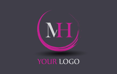 MH Letter Logo Circular Purple Splash Brush Concept.