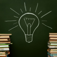light bulb drawn on a blackboard