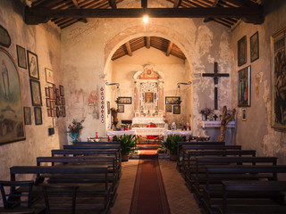 Fototapeta na wymiar Interior of the votive church of Saint Mary of the Alzana, famous for the many unexplained healings.