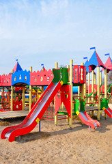 Fototapeta na wymiar Big colorful children playground equipment for your design