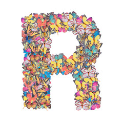 Letter R alphabet with butterfly ABC concept type as logo isolated on white background