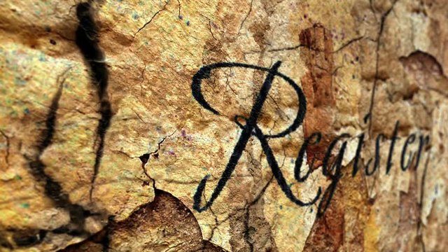 Register text on grunge background