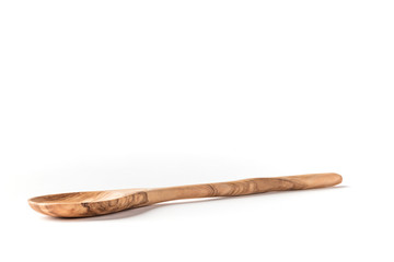 wooden spoon salad server on white background 