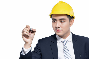 Asian architect engineer manager looking and writing by marker