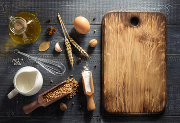 Fototapeta na wymiar bread and bakery products on wood