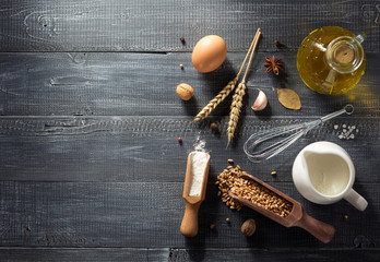 bread and bakery products on wood