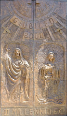 Fototapeta na wymiar The door of the Cathedral of St. Francis of Assisi in Civitavecchia, Italy.