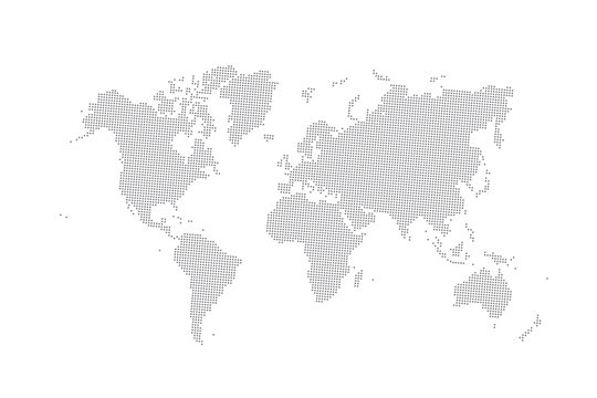 Grey vector dotted world map.