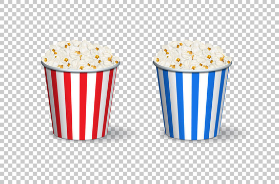 Popcorn red and blue buckets isolated on transparent background.